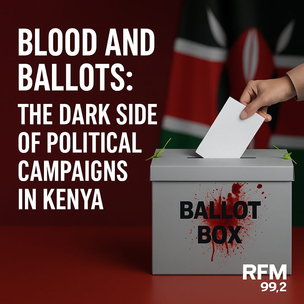 "Kenyan political violence - a symbolic image of ballots and blood"